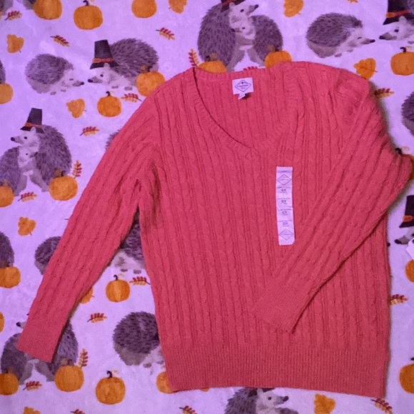 St John's Bay Australian Coral V Neck Pullover Sweater Long Sleeve Women Size 0X - Picture 1 of 11